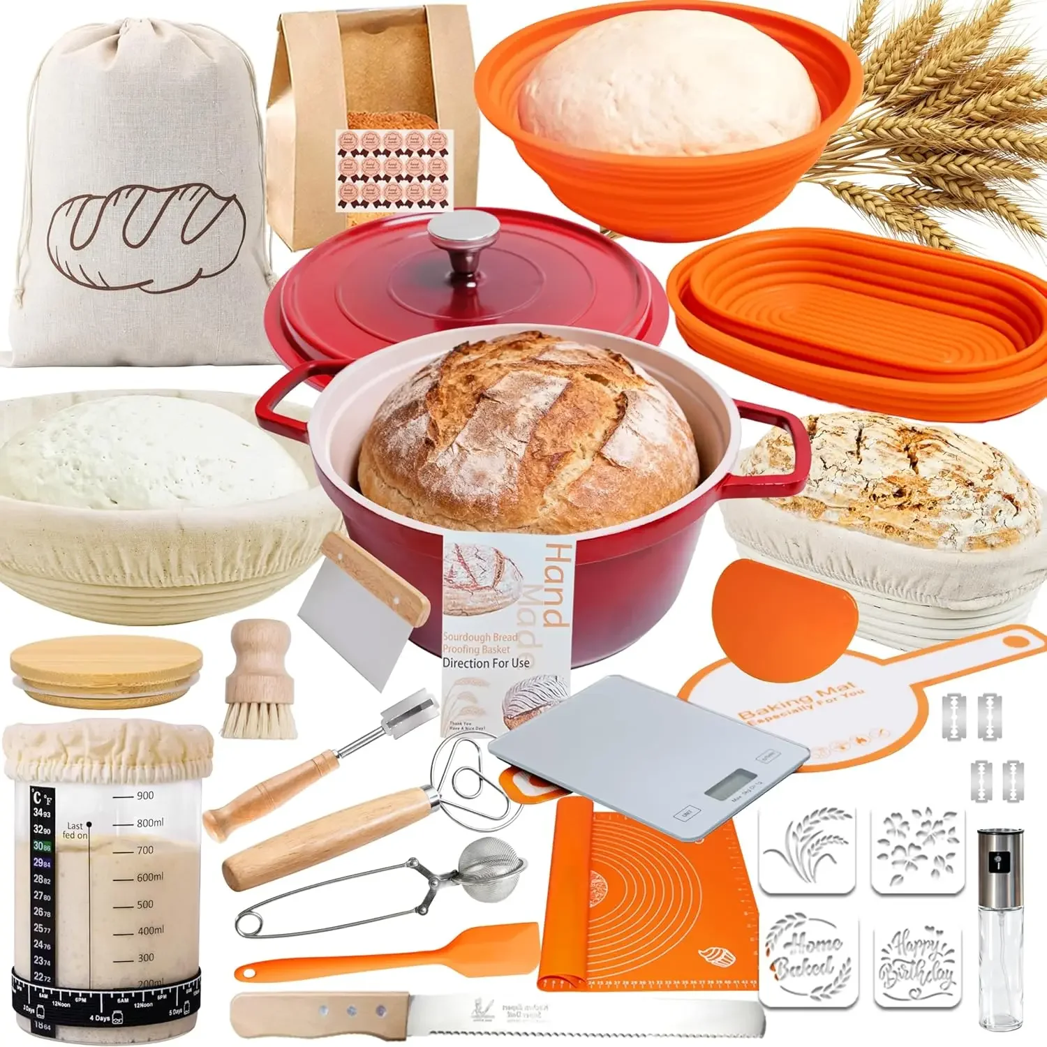 

Super All-Inclusive Sourdough Starter Kit with Pot,Sourdough Bread Baking Supplies,4 Banneton Bread Proofing Baskets,Dutch Oven