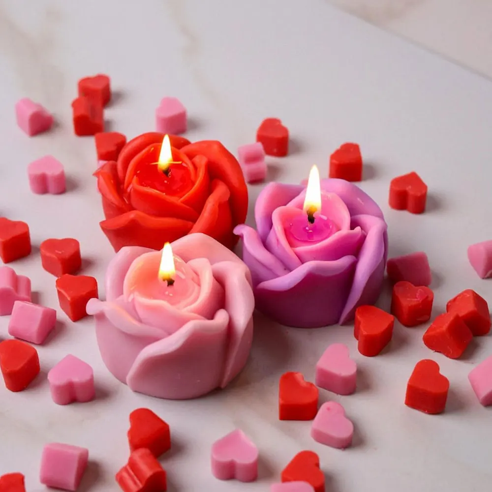 2pcs Rose Love Scented Candle Silicone Mold for Candle Making Kits Resin Ceramic Clay Wedding Party Decor DIY Lover Craft Gifts