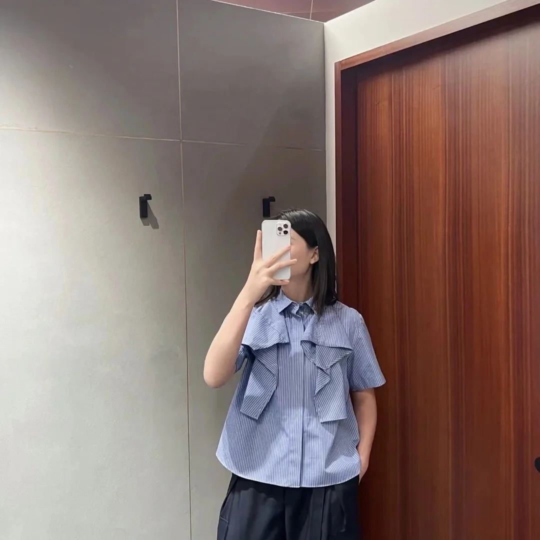 FOG SACAI Japanisches SLE Frühling Sommer Neues irt Patchwork ort Sve Asymmetrisches T-Shirt Damen Faion Top Baumwollmischung M...