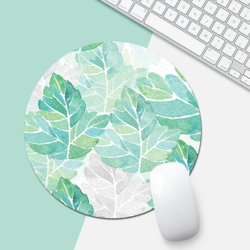 Small Green Leaf Ginkgo Leaf Pattern Mouse Pad Circular Computer Gaming Office Universal Mousepad Anti Slip Keyboard Mouse Mat