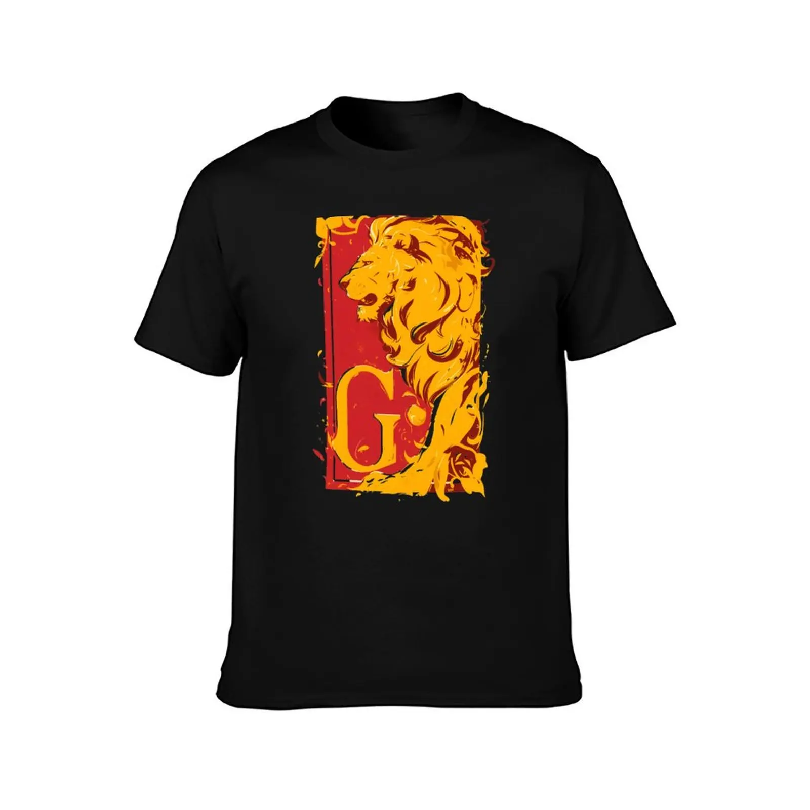 Lion in Profile and the Letter G - Red Backdrop - Fantasy T-Shirt Festival Short Sleeve T-Shirt