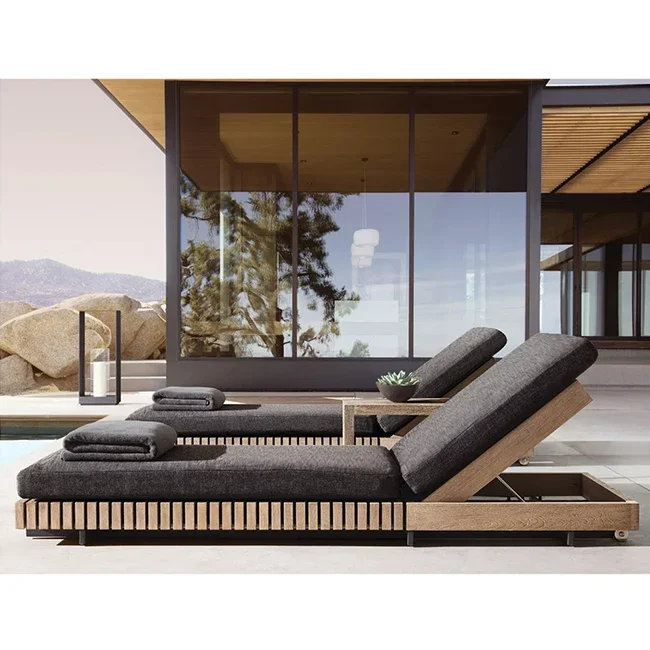 

'High end teak patio furniture teak wood chaise lounge with armrest