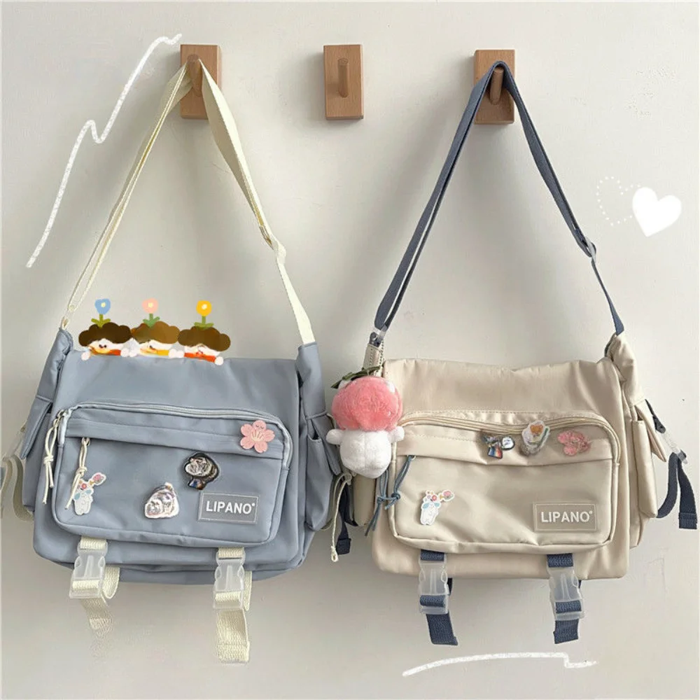 Koreański Ulzzang tornister dla kobiet Patchwork kolorowe torby Crossbody kobiety mężczyźni unisex torby dla par sportowa dorywczo nylonowa torba na