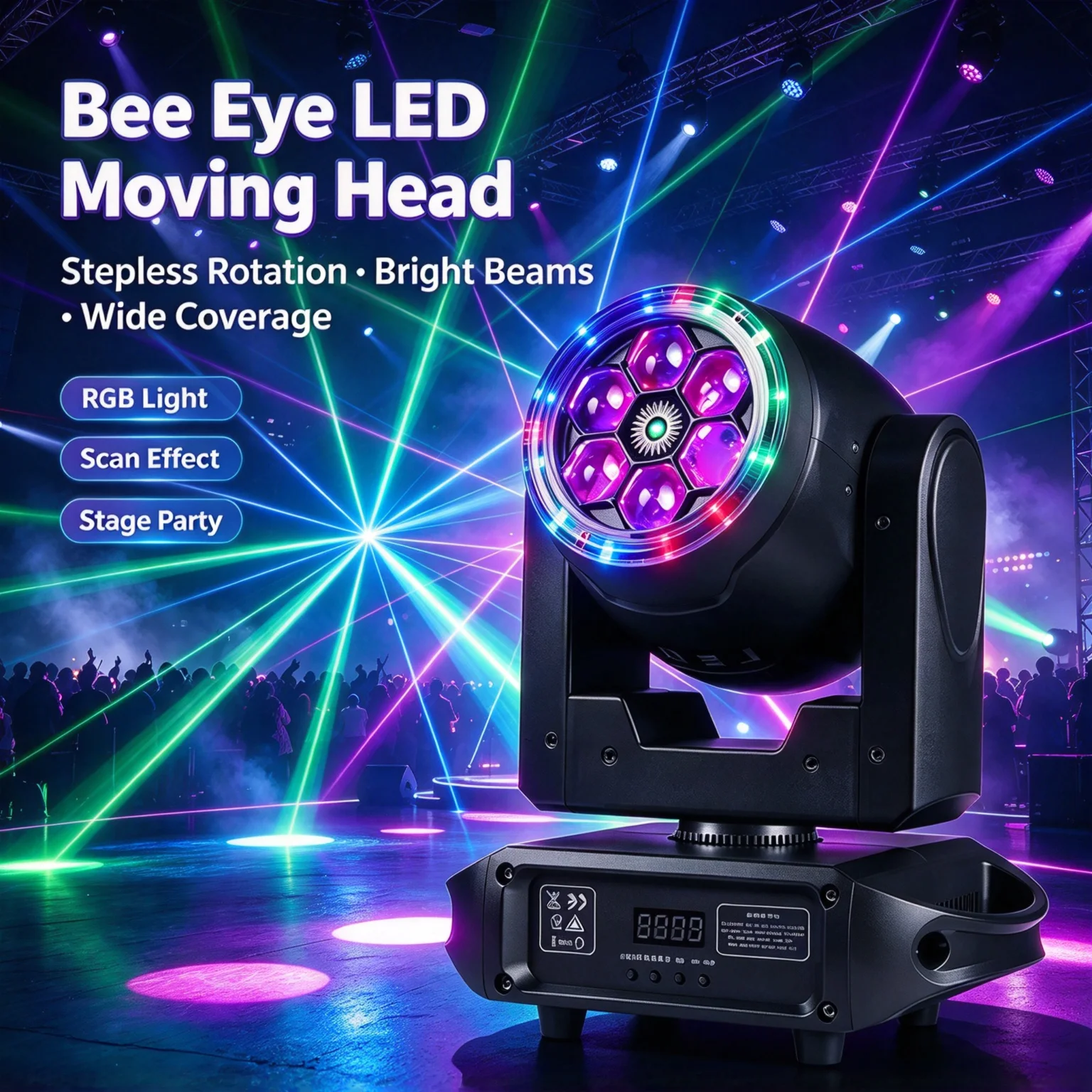 4IN1 RGBW LED Professional Stage Light 90W RGBW Mixing DMX512 17CH Sound Active Stage Lighting For Performance