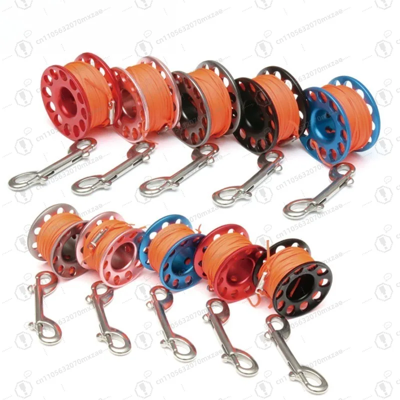 Aluminum Alloy Scuba Diving Reel 15m 30m Line Spool with Line and Hook Anti-Winding Device for SMB Surface Marker Buoy