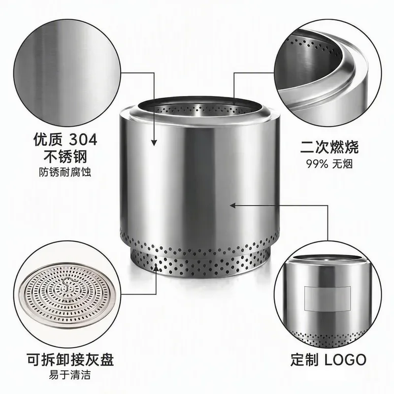 Portable Stainless Steel Outdoor Camping Grill Windproof Barbecue Stove Iron Hand Warmer for Courtyard Campfire BBQ