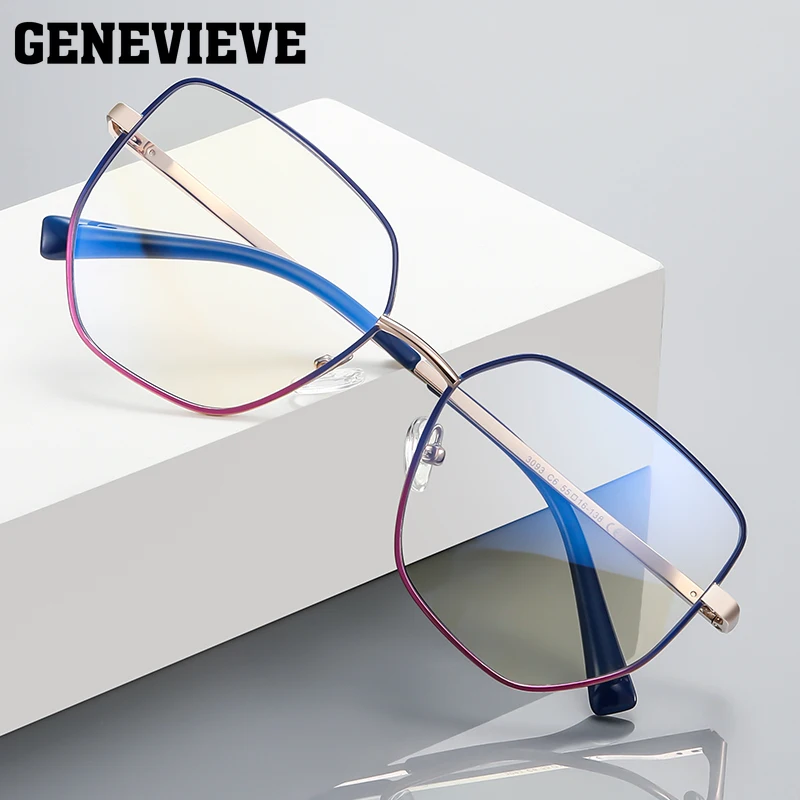 نظارات GENEVIEVE المعدنية الهندسية الناضجة المخصصة للنساء من قبل وصفة طبية لمكافحة اللونية الزرقاء في ستة ألوان PFD3093 #2