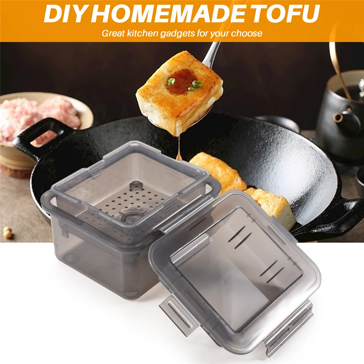Горячая новинка DIY пластиковая форма для тофу, домашняя форма для тофу, форма для изготовления тофу из соевого твора с салфеткой для сыра, кухонная кулинария, серая