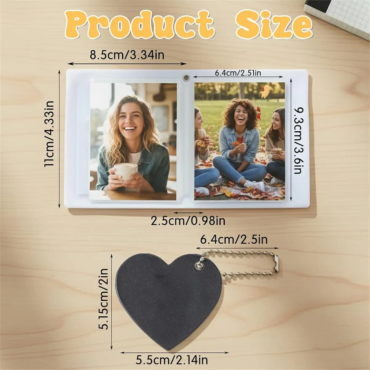 2026 New Mini Photocard Binder Album with Heart Pendant, Includes 20 Pages of Pp Inner Pages, Portable Design (Black)