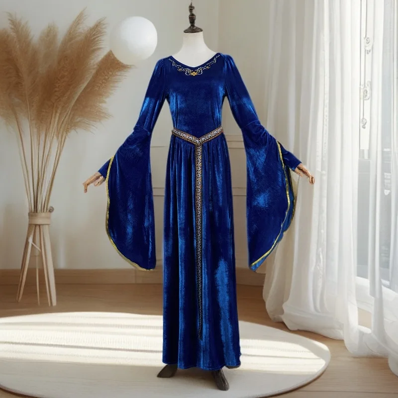 

Medieval European-style Retro Court Dance Party Trumpet Sleeves Cosplay Middle Eastern Queen Dress Halloween Costume