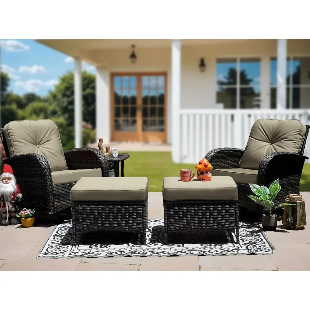 

5 Piece Outdoor Patio Furniture Set, Wicker Patio Conversation Set with Swivel Glider Chairs, Wicker Rocking Swivel Chairs Set