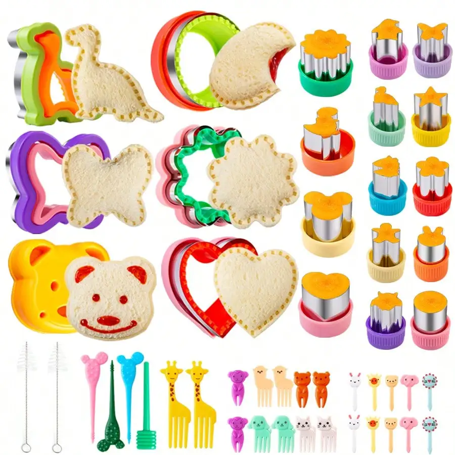 

48PCS Kids Sandwich & Food Cutter Set - Mouse/Dinosaur/Star Shapes for Bento Box & Cookie Making