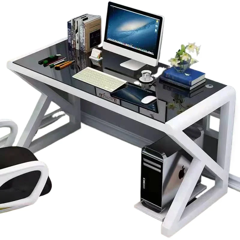

Simple modern computer, desktop table, home desk tempered glass desk multi-function writing desk