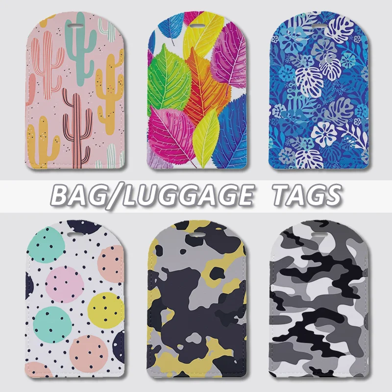 

PU Leather Travel Luggage Tags with Privacy Cover for Suitcase Handbags Backpacks Men Women Camo Tropical Plant Baggage Tags