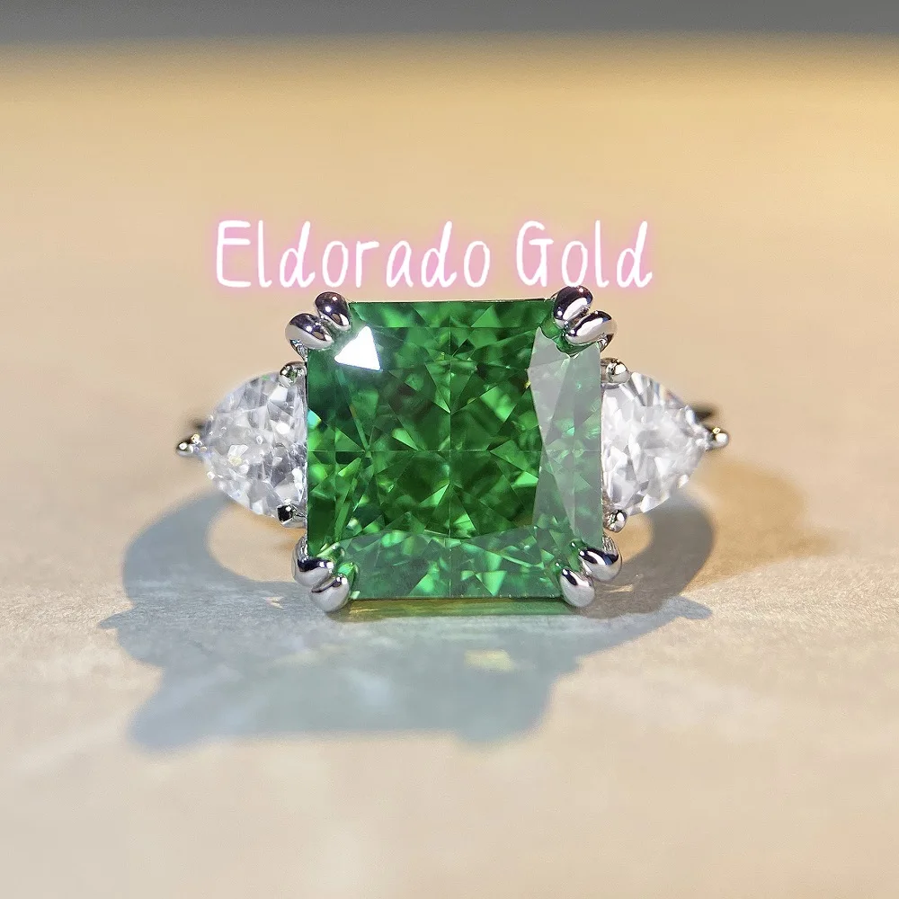 

Eldorado Gold Luxury Solid Platinum PT950 Women's Diamond Ring Emerald Green 5 karat Moissanite Diamond Ring