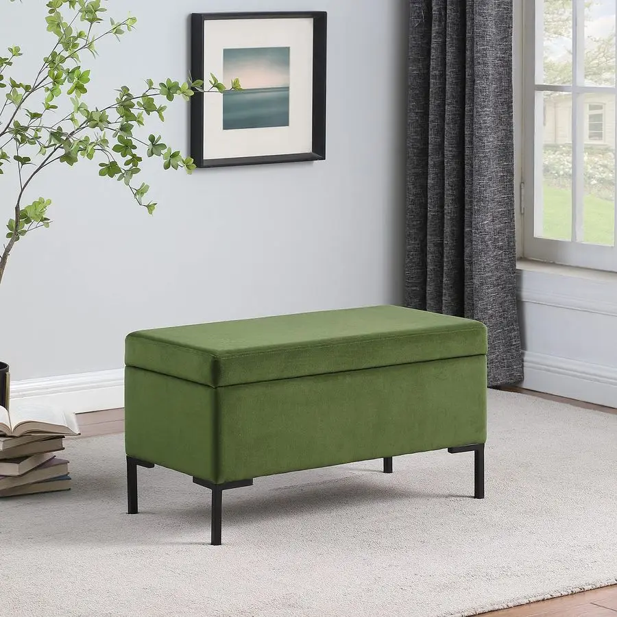 Upholstered Storage Bench with Metal LegHomepop Home DecorBench with Storage for Living Room amp Entryway Blush Green