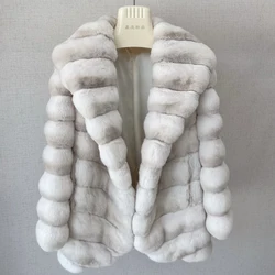 Women's Jacket Chinchilla Fur Real Rex Rabbit Fur Coat Luxury Winter White Short Real Fur Coat Women