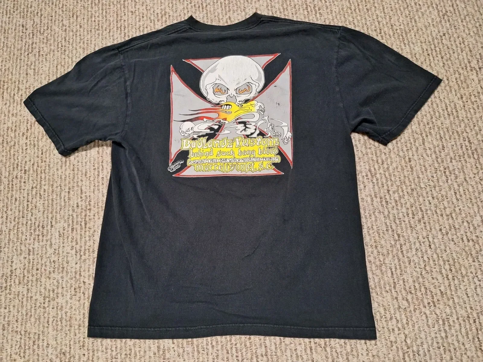 Suck Bang Blow BIKER BAR Skull Fire Horror XL Murrells Inlet SC Shirt Motorcycle