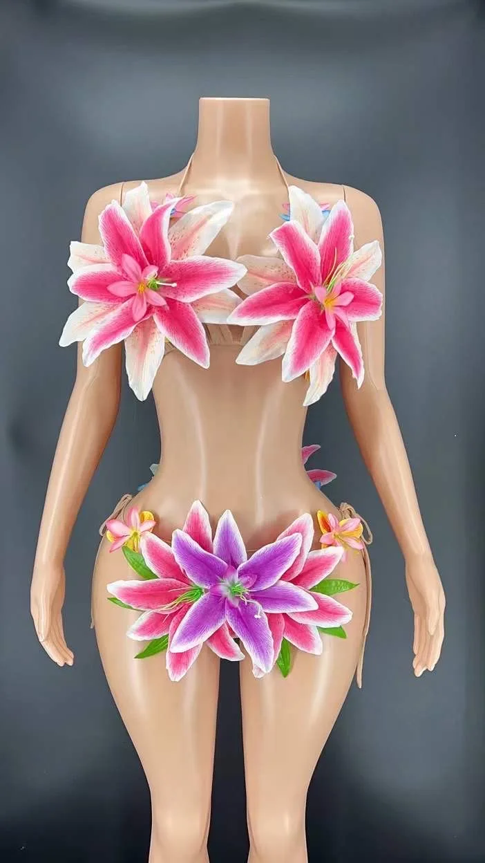 Fashion Floral Halter Belt Bikini Set per le donne Festival Carnival Drag Queen outfit Show Model Cloth Party Club Wears