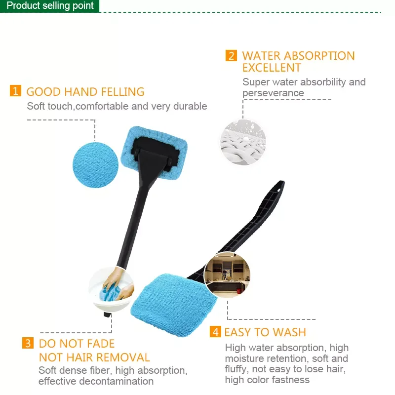 Car Window Cleaner Brush Kit Windshield Wiper Microfiber Wiper Cleaner Cleaning Brush Auto Cleaning Wash Tool With Long Handle