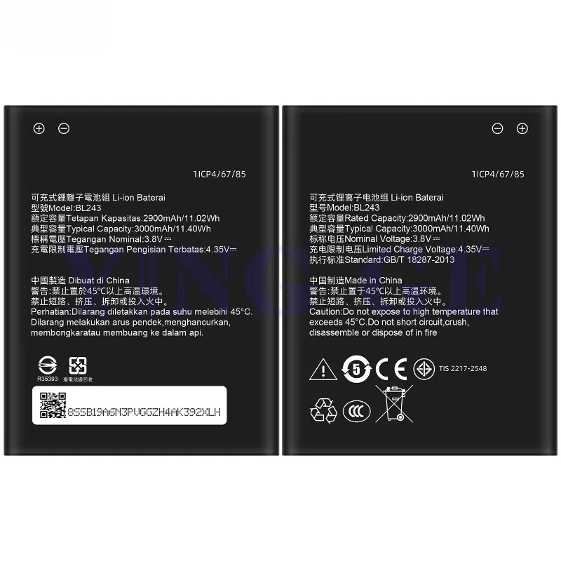 BL243 for Lenovo A7000-a/K3 Note/A7000 Turbo/K50a40/K50-t5/K50-t3s/A7000 Note  Phone Battery Replacement Bateria Grade A Cell
