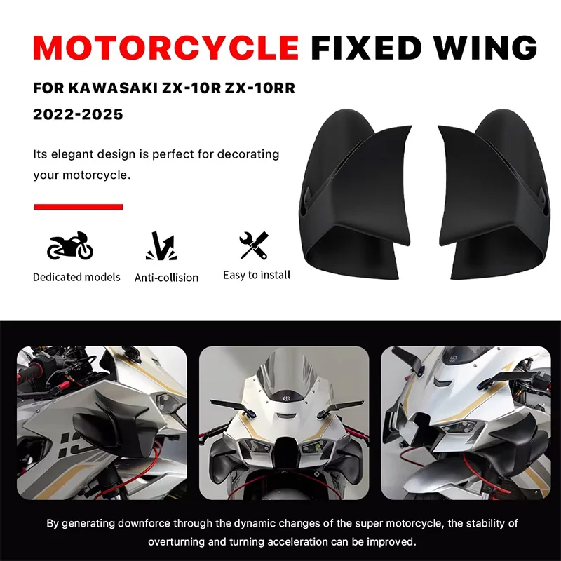 

Motorcycle Front Aerodynamic Wing Fixed Wing Spoiler For Kawasaki ZX-10R ZX-10RR 2022-2025 Wing Deflector Side Winglet Fairing