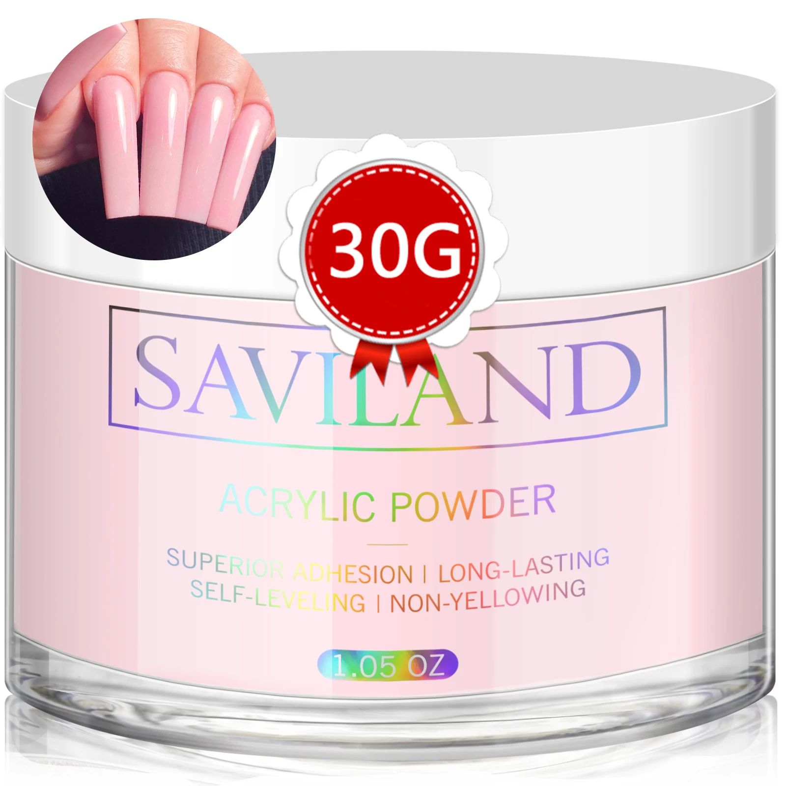 Saviland Pink Acrylic Powder 30g Professional Nail Art Extension Powder for 3D Carving French Manicure No Lamp Needed