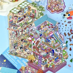 Plus Size Cartoon Hood And Villa 2.5D DIY Landscape Sticker Pocket Cabin Scene Game Stickers Christmas Gift For