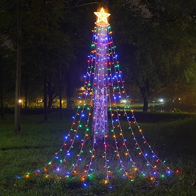 

Five Pointed Star Waterfall Lamp Courtyard Lawn Outdoor Decoration Christmas Tree Star Lamp Tail Light String Decoration Gifts