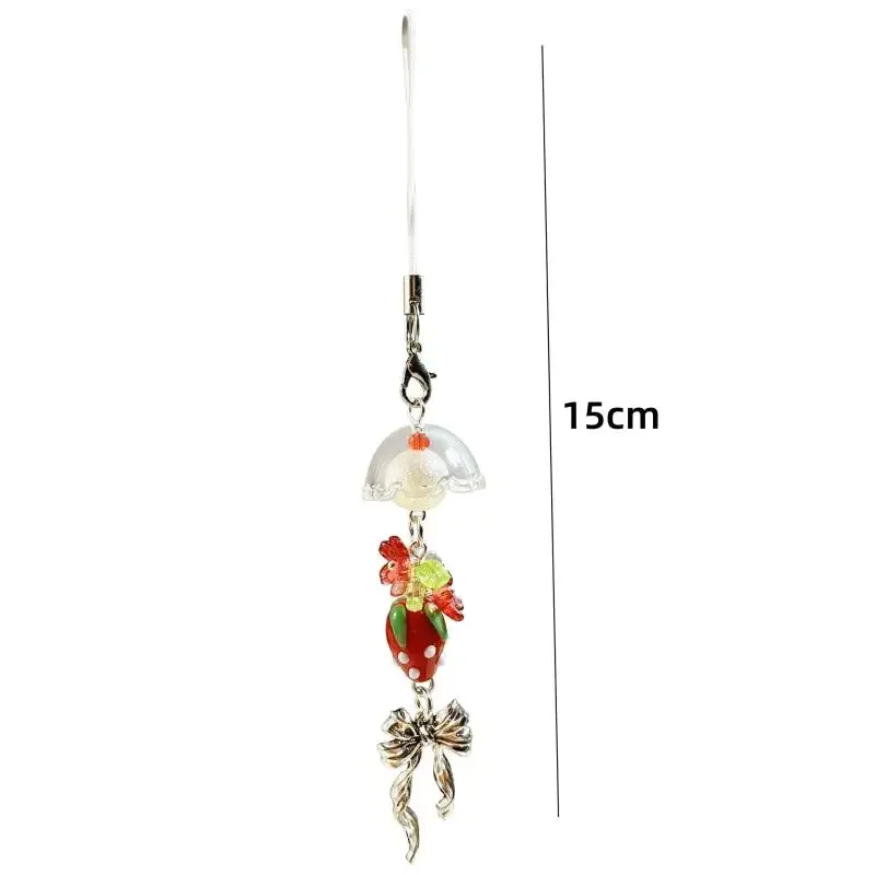 الحلو Y2K الفراولة حبة الرياح الرنين سلسلة الهاتف جراب هاتف الهاتف سحر قلادة حقيبة أنيقة قلادة الديكور المفاتيح