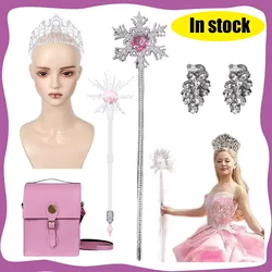 Wicked Glinda Cosplay Wand Diamond Crown Earrings Bags Props for Women Disguise Fantasy Cosplays Halloween Costume Accessories