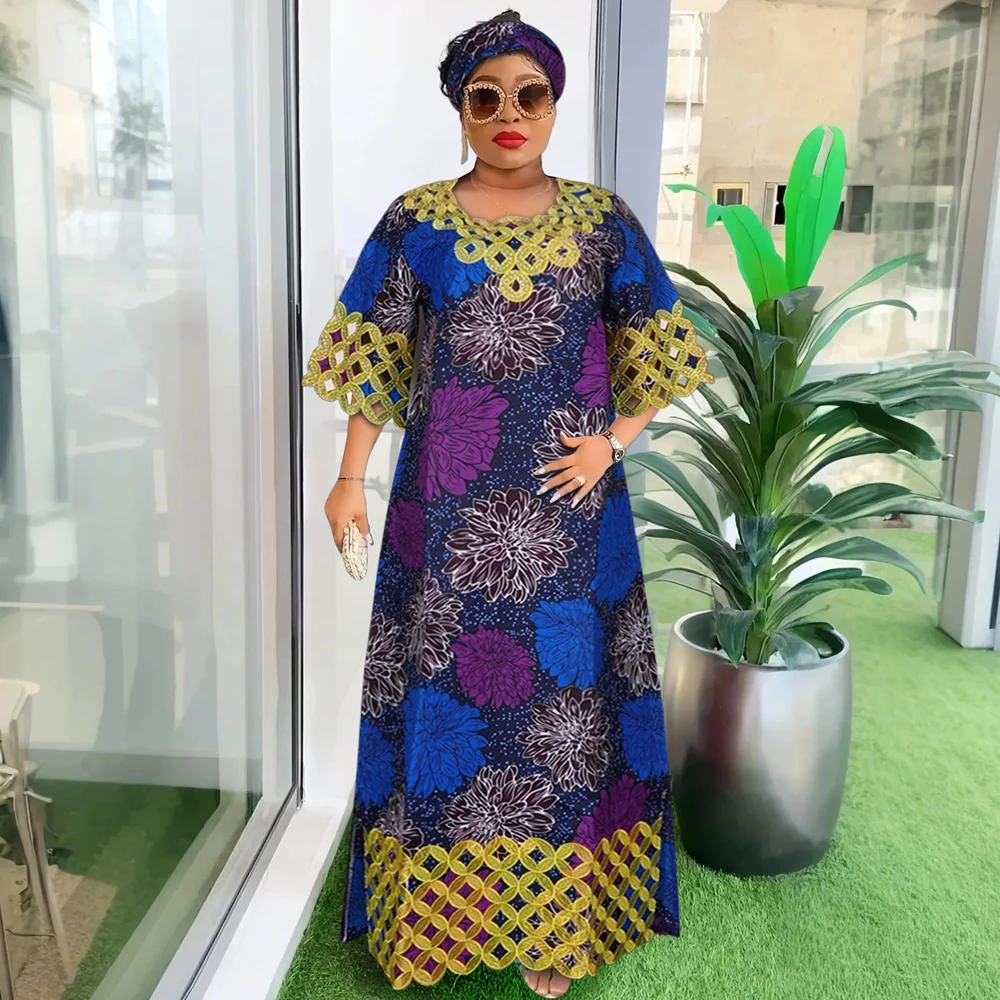 Plus Size African Clothes for Women 2024 New African Dashiki Ankara Bazin Riche Design Wax Wedding Party Dresses with headscarf