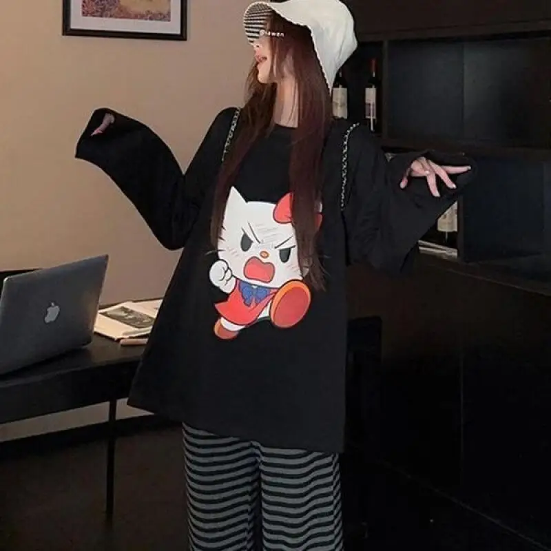 Sanrio HelloKitty Girl Kawaii Anime Mode Student Casual Lange Mouwen Herfst en lente shirt Ronde hals Trui Nieuwe tops