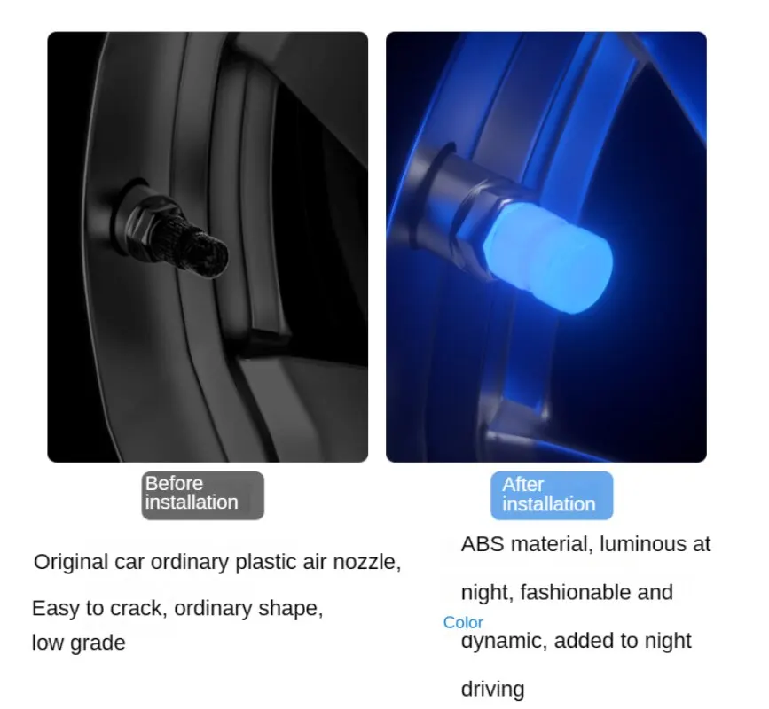 Luminous Valve Cap Fluorescent Blue Light Car Motorcycle Bicycle Wheel Modeling Universal Dustproof Nozzles Cover Accessories