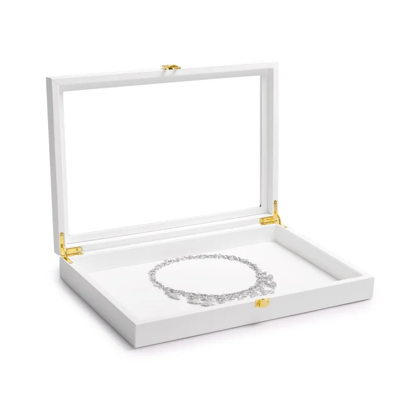 Oirlv Premium White Leather 24 Grid Jewelry Tray with Transparent Lid Earrings Rings Organizer Box Stackable Jewelry Box Drawer