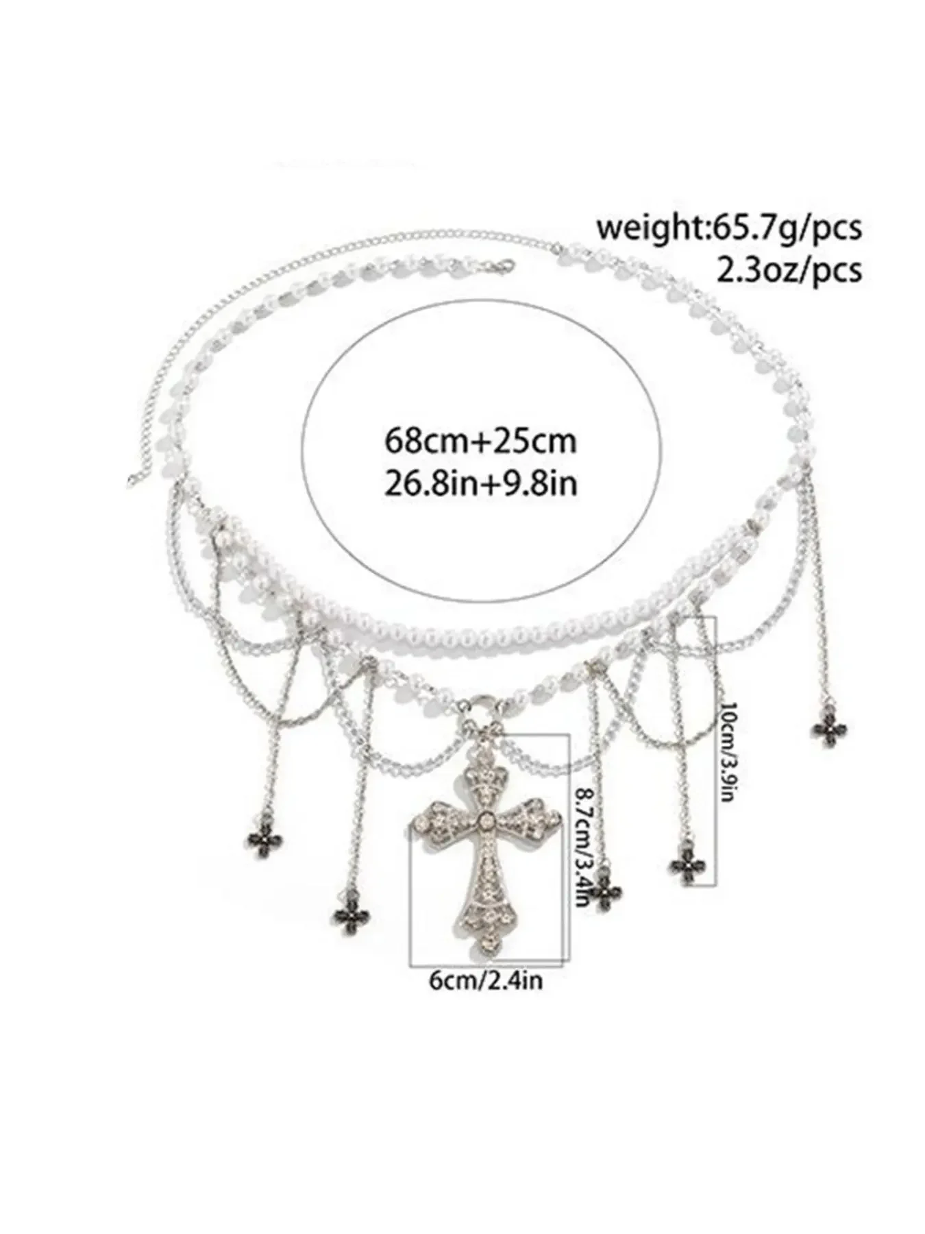 Cross Design Faux Pearl Decorated Tassel Waist Chain Pendants, Bling Chain, Hollow out Body Jewelry, Chic Body Jewelry, for Women & Girls, Party, Daily Clothing Decor, Birthday Gift, Waist Beads, Waist Chain Accessory, Body Chains