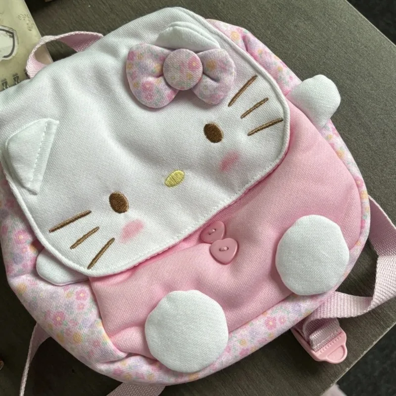 Miniso Floral Ptinted HelloKitty Small Backpacks 3D Bows Decor Kawaii Kids Small Bags Cartoon KT Japanese Backpacks Girls Gifts