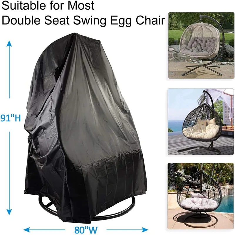 2 Person Patio Hanging Egg Chair Cover Waterproof Outdoor Extra Large Wicker Double Swing Egg Chair Cover 91\'\'X80\'\' with Zipper