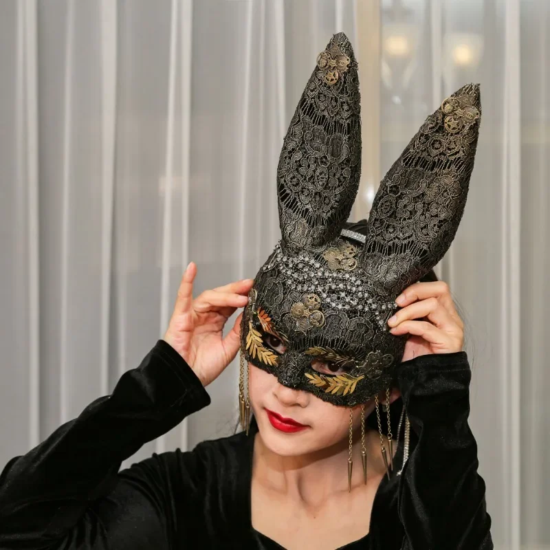 Design Bunny Mask for Women Mens Cosply Ball Fancy Dress Props Masquerade Party Carnaval Mask Rabbit Ear Mask Anime Accessories