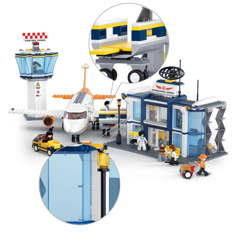 678PCS SLUBAN 0367 Aviation International City Plane Airport Building Blocks Children Educational Bricks Toys Birthday Gifts