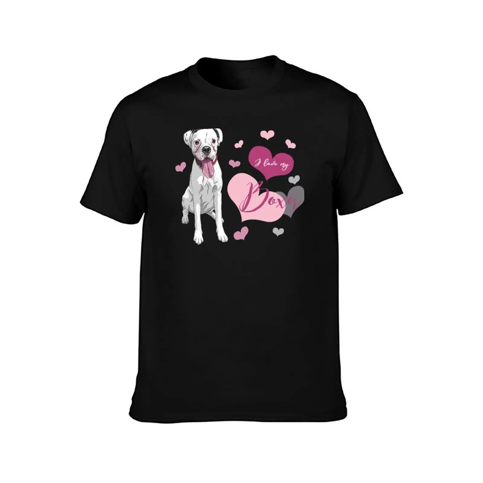 I love my Boxer (white)! Especially for Boxer dog owners! T-Shirt, Summer Casual Cotton Tee, Oversized Streetwear Tops
