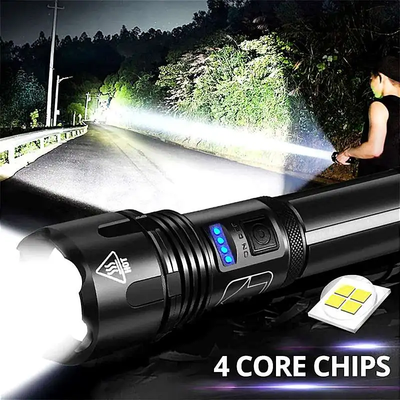 Rechargeable XHP90 Led Flashlight 10000 High Lumens Tactical Light Waterproof Zoomable 7 Mode Camping Emergencies Flashlights