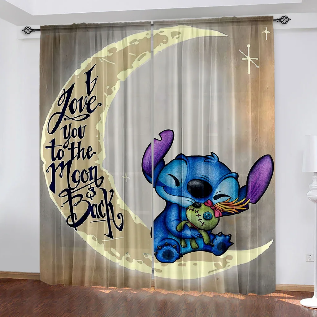 Cartoon Stitch Disney Curtains Polyester Kids Bedroom Decorations Shade Curtains Kitchen Living Room Home 2pcs Multiple Sizes