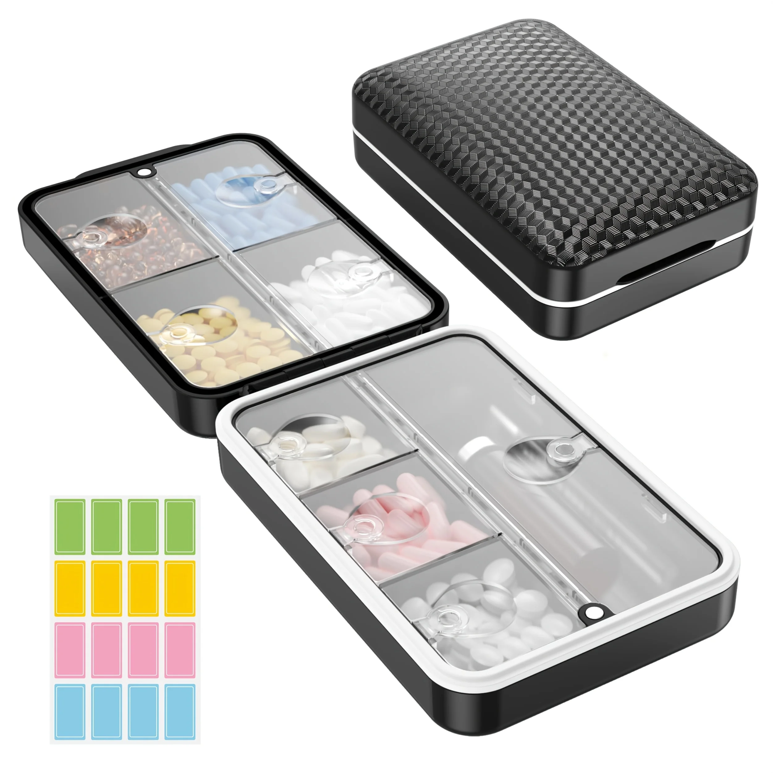 Weekly Pill Organizer with Labels - 8 Compartments Travel-Size Moistureproof Airtight Pill Case for Daily Use Large Medicine Box