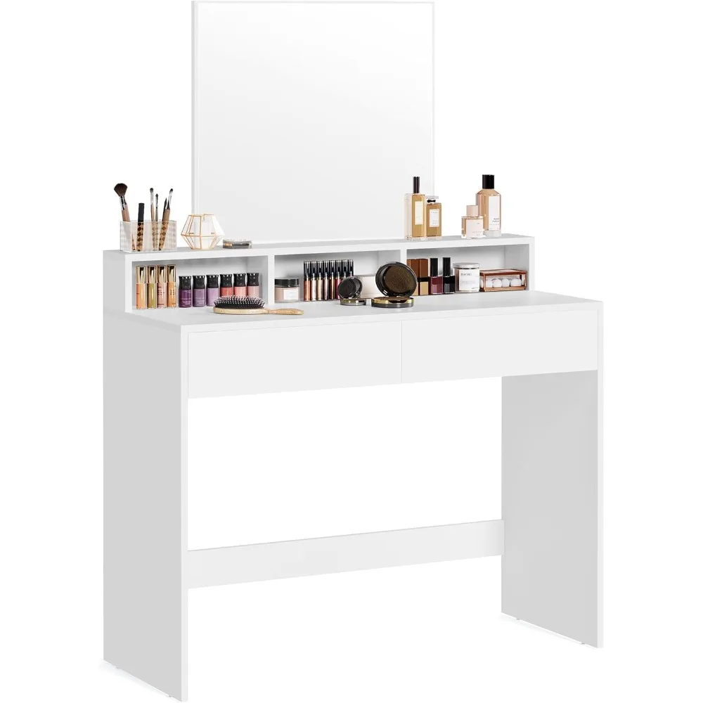 Coiffeuse de collection kailyn, miroir rectangulaire, table de maquillage avec miroir, 2 tiroirs et 3 compartiments, 40 x 100 x 140 cm