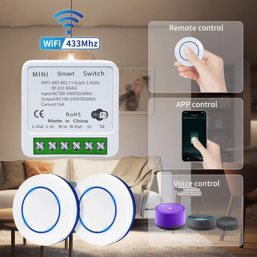 Tuya WiFi Smart Switch Relay RF433Mhz Wireless Remote Control Switch Smart Life App Voice Control With Alexa Google Home Alice