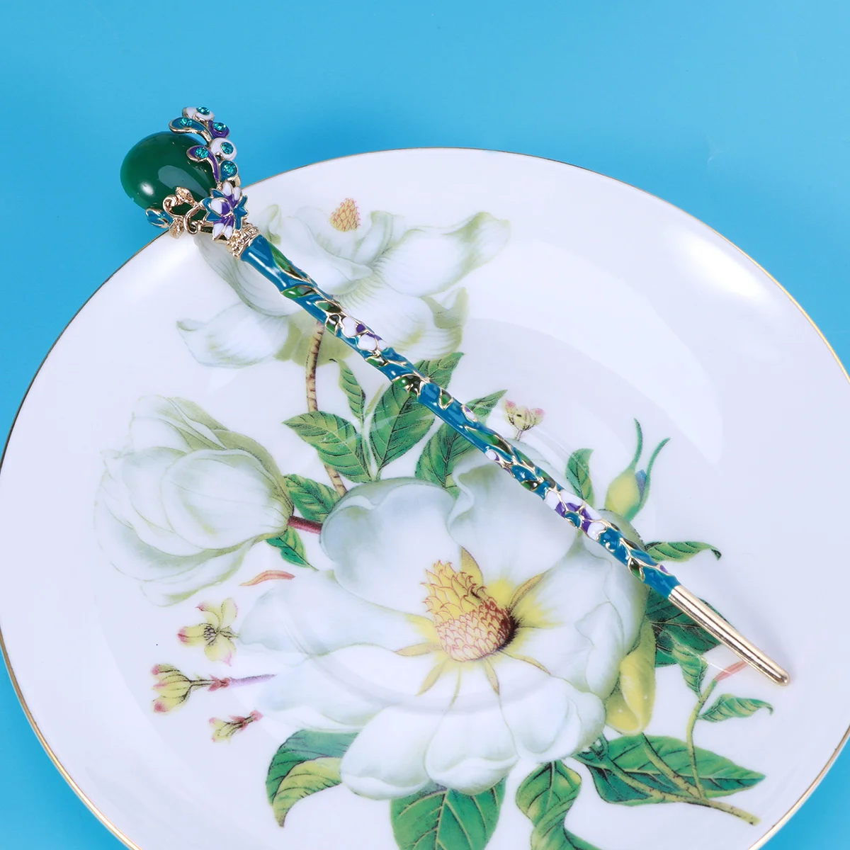 Chinese Style Hairpin Vintage Cloisonne Women Decorative Party Celebration Chignon Stick Ancient Unique Gift Traditional