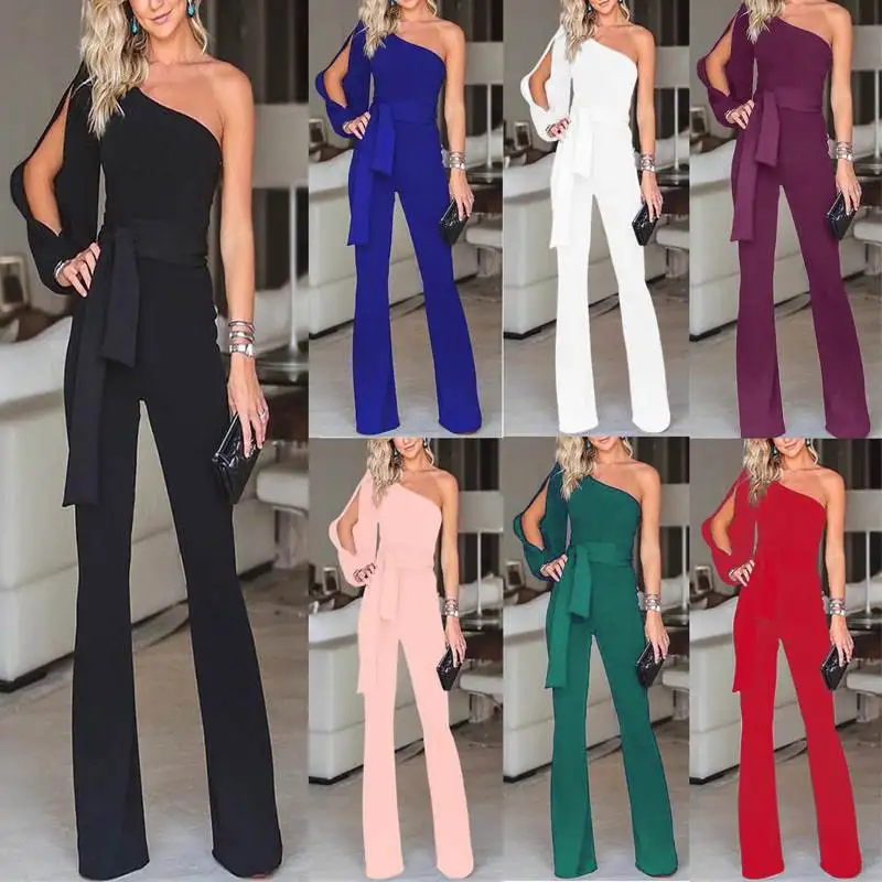 

Sexy oulder Bared Suit Women's Slim Fit Color Knot Waisand ort Pants Low Waist Fabric