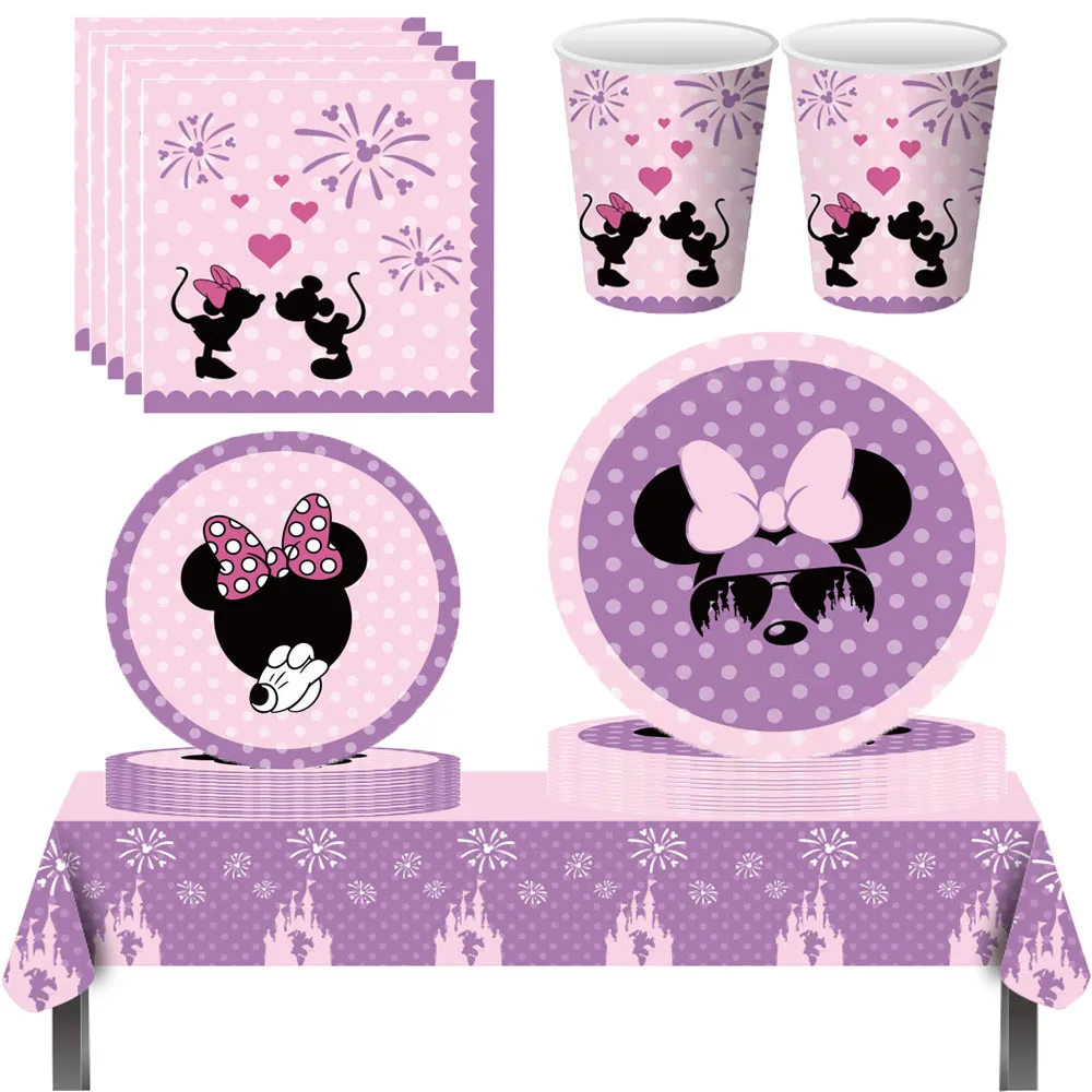 

New Disney Minnie Mouse happy birthday party Minnie Disposable Tableware Set for girl baby shower favor party paper paper plate