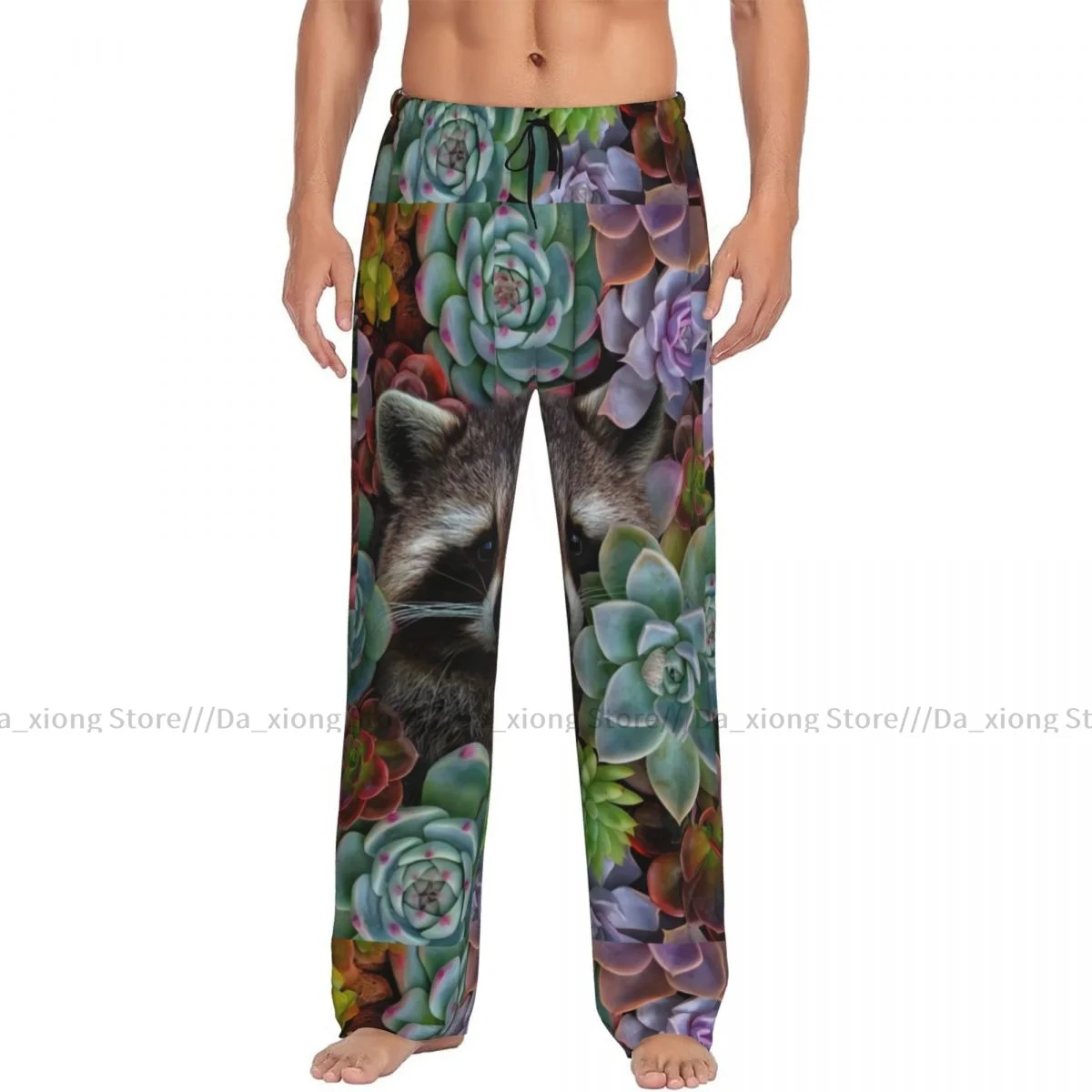 Men Sleep Bottoms Male Lounge Trousers Men's Cute Raccoon In Succulents Pajama Pants